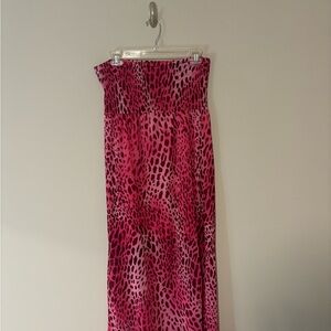 Pink Leopard Print Strapless Dress